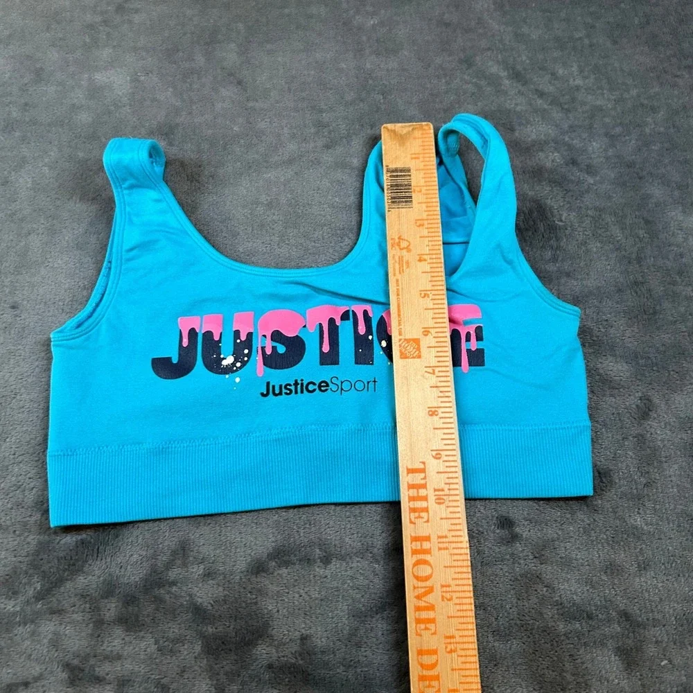 Justice Sport Oh So Soft Sports Bra Girls Size 3/4 Blue Graphic Seamless